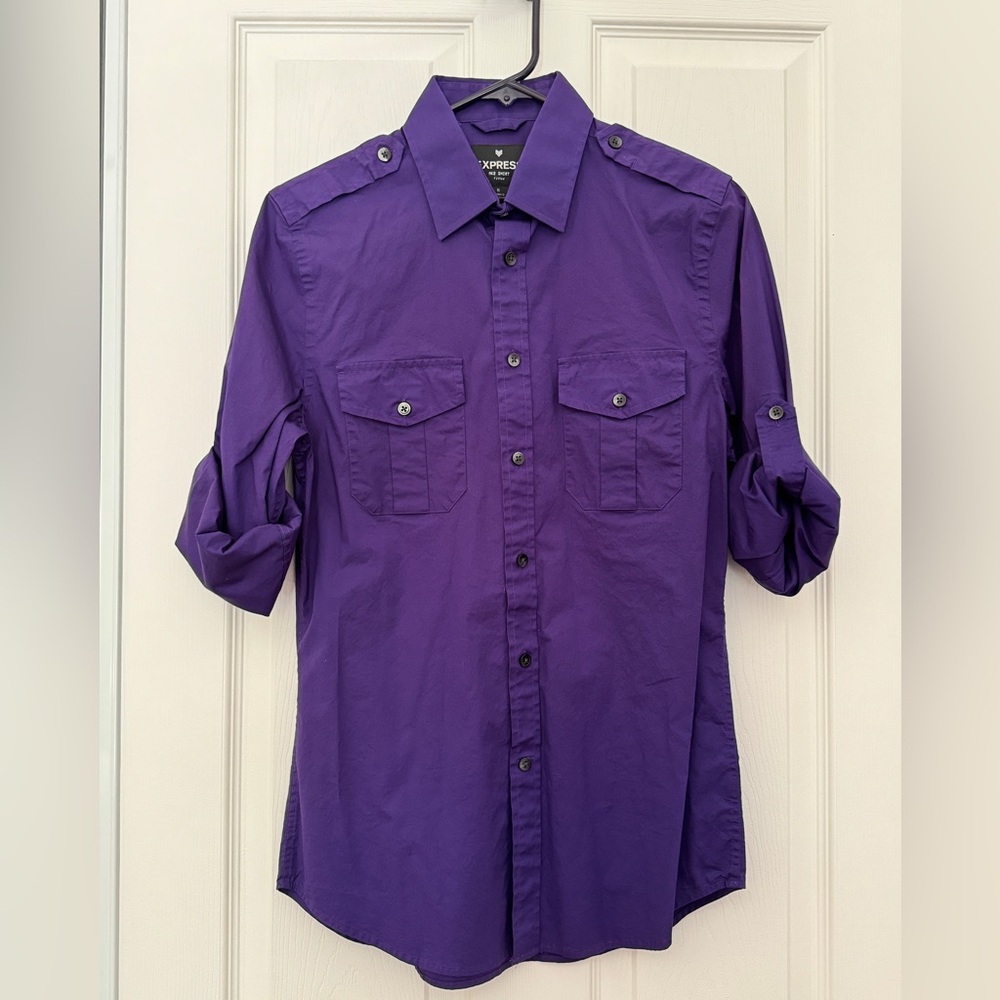 Military-style buttons down shirts by Express. Size S